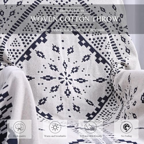 LumiSyne Cotton Woven Throw Blanket With Tassel Double-Sided Jacquard Bohemian Geometric Pattern Vintage Ethnic Style Decorative Throws For Sofa Bed Armchair Camping Blanket Tapestry Tablecloth Carpet - color: Diamond Geometric, size: 180×230cm