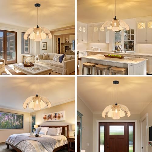 20 Inch Boho Flower Chandeliers for Dining Room Farmhouse Rattan Pendant Lights Girl Chandelier Hand Woven Bedroom Light Fixture Hanging Lamp for Kitchen Island - size: 20 Inch Ceiling