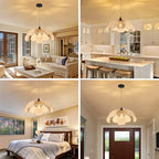 20 Inch Boho Flower Chandeliers for Dining Room Farmhouse Rattan Pendant Lights Girl Chandelier Hand Woven Bedroom Light Fixture Hanging Lamp for Kitchen Island - size: 20 Inch Ceiling