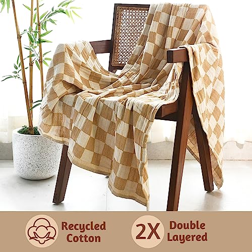 Folkulture Throw Blanket for Couch 50" x 60" |Cotton, Lightweight & Breathable Summer Blanket for Chair, Couch, Bed |Yellow Comfort Throw Blankets for Living Room, Summer Must Haves, Graduation Gifts - color: Biscuit
