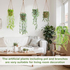 Giegxin Summer Mini Hanging Artificial Plant with Woven Basket Boho Fake Plants Ivy Faux Vines Eucalyptus Leaf for Indoor Home Wall Shelf Decor(6 Set,Green,Artificial Hanging Plants) - size: Standard Hanging