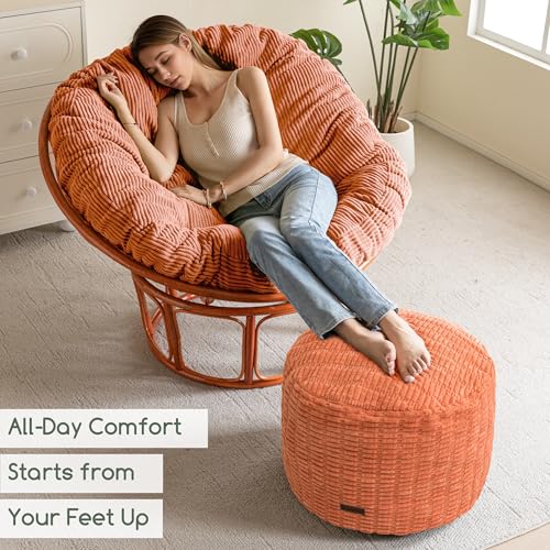 HIGOGOGO Pouf Ottoman Stuffed Round Modern Foam Filled Foot Rest Poufs for Living Room Chair Decorative 26 X 18 Inches Boho Relax Stool for Wedding Christmas Party, Coral Orange - color: Coral Orange, size: 26"D x 26"W x 18"H