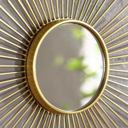 24'' Large Gold Sunburst Mirror, Metal Starburst Mirrors, Mid-Century Modern Sun Mirror Wall Decor for Living Room, Bedroom, Bathroom, Hallway, and Entryway - size: 24"L x 24"W