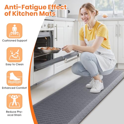 4/5 Inch Extra Thick Kitchen Mats for Floor,Non Slip Anti Fatigue Kitchen Rugs,Waterproof Stain Resistant Sink Mat,Cushioned Standing and Comfort Mats for Office (17"x60" Grey) - color: Grey, size: 60"L x 17"W x 0.8"Th