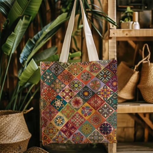Boho Style Canvas Bag for Women Boho Fashion Tote Bag for Bohemian Lover - color: Bohotiles Bag
