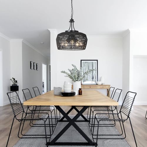 HMVPL Black Rattan Chandeliers for Dining Room, 5-Light Farmhouse Chandelier Light Fixture with Wicker Lampshade, Large Boho Coastal Hanging Pendant Lightting for Kitchen Island Bedroom Living Room - color: Black, size: 5-Lights (D)18.1 in