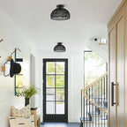 2 Packs Black Boho Light,Rattan Ceiling Lighting Fixtures Small Boho Lamp Shade Flush Mount Ceiling Light Hand Woven Chandelier for Entryway Bedroom Kitchen Nursery Lights - color: Black-Ceiling light (2 sets)