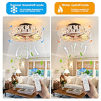 Boho Caged Ceiling Fans with Lights and Remote 20" Flush Mount 6-Speed Reversible Enclosed Low Profile Handmade Cotton Rope Ceiling Fan with Light 4 Bulbs,for Bedroom, Living Room, Kitchen - color: Cream Leaves