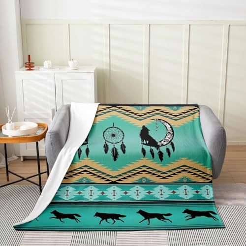 Erosebridal Wolf Flannel Fleece Blanket 40"X50", Moon Dream Catcher Throw Blanket, Southwestern Native Ethnic Tribal Arrow Aztec Bed Blanket, Western Boho Soft Lightweight Fuzzy Blanket - color: Multi 21, size: 40*50