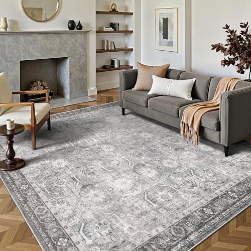 6x6 Square Area Rug, Soft Non Slip Low Pile Washable Rug, Boho Modern Area Rug for Bedroom, Laundry Room, Distressed Grey - color: Distressed Grey, size: 6x6 (Square)