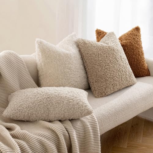 MIULEE Pack of 2 Throw Pillow Covers 18x18 Inch Light Camel Faux Fur Decorative Sherpa Pillow Covers Fuzzy Accent Soft Sheepskin Fleece Cushion Cases for Boho Home Decor Couch Living Room Bed - color: Light Camel, size: 18" x 18" (Pack of 2)