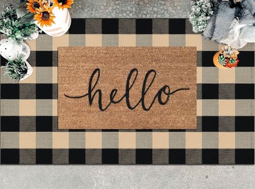 KILOCOCO Buffalo Plaid Checkered Rug - 3x5 Front Door Rug Brown and Black Indoor Cotton Washable Front Porch Layered Doormats for Kitchen/Laundry Room/Farmhouse/Entryway Outdoor - color: Brown and Black, size: 3' x 5' (Rectangular)