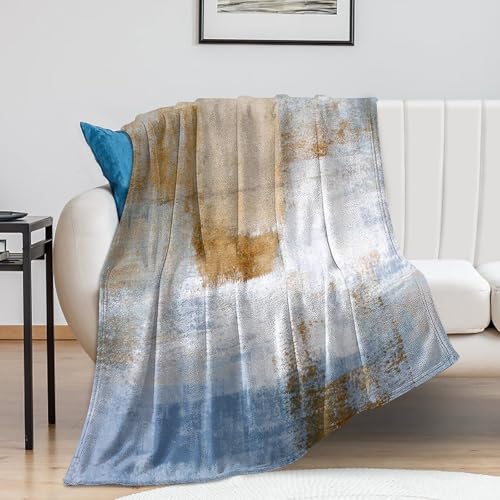 Abstract Gradient Blanket, Modern Fashion Art Blue Brown Painting Strokes Pattern Soft Warm Cozy Plush Flannel Covers for Livingroom Bedroom Couch Chair Camping Travel Home Decor Tapestry 30x40in - color: Abstract-18, size: 30W" x 40L"