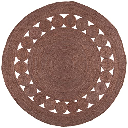 SAFAVIEH Area Rug 6' Round - Natural Fiber Collection - Brown, Handmade Jute, Boho Farmhouse Braided Design (NF364T) - color: Brown, size: 6' (Round)