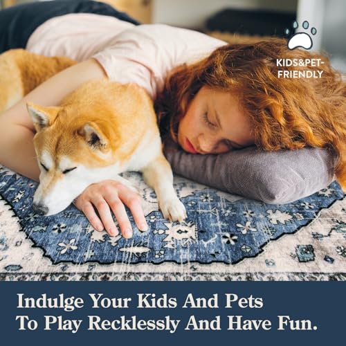 Lahome Felice Boho Tribal Area Rug - 2x3 Small Front Door Rug, Soft Non Slip Washable Entryway Mat Bohemian Low Pile Throw Doormat Carpet for Living Room Kitchen Laundry Bedroom Bathroom, Blue - color: Blue, size: 2' x 3' (Rectangular)
