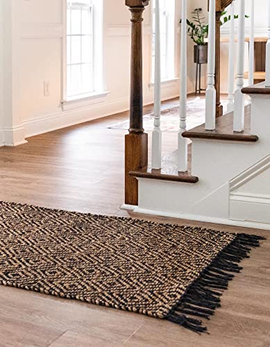 Unique Loom Braided Jute Collection Area Rug - Assam (2' 2" x 12' 2" Runner, Black/ Natural) - color: Black/Natural, size: 2'2" x 12'2" (Runner)