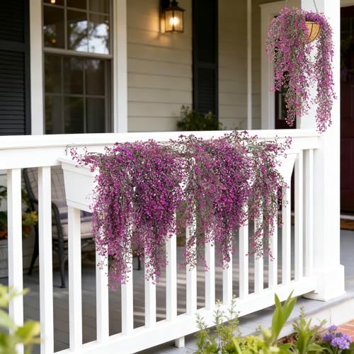 RECUTMS Artificial Hanging Plants Fake Hanging Vines Boston Fern Greenery Hanging Wall Plants for Home Room Garden Wedding Outside Decoration (Fuchsia 4P) - color: Fuchsia