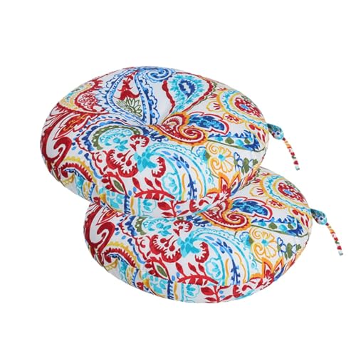 FUNHOME Bistro Chair Cushions 15 inch,Set of 2,Tufted Round Chair Cushions with Ties,15"x15"x4",Water Resistant Round Seat Cushion for Barstool Chairs,Patio Garden Kitchen Outdoor Furniture(Phoenix) - color: Phoenix, size: 15"x15"