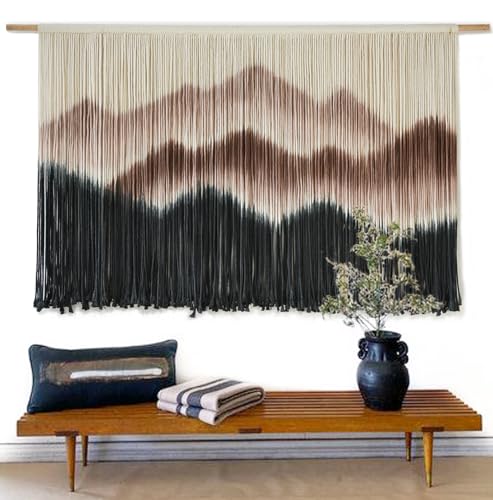 IOWER Macrame Wall Hanging 57" W x 35" L Brown Mountain Dip-Dyed Macrame Wall Decor Large Modern Fiber Art Boho Wall Decor - color: brown