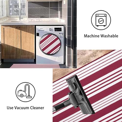 Red and White Striped Outdoor Rug 24'' x 35'' Door Mat Outdoor Machine Washable Welcome Mats Cotton Hand-Woven Entryway Rug for Front Porch/Entryway/Laundry/Bathroom/Bedroom - color: Red, size: 2' x 3' (Rectangular)