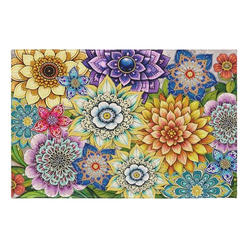 Boho Floral Area Rug 2x3 Colorful Mandala Flower Front Door Mat Low Pile Small Entryway Rugs Washable Non-Slip Indoor Outdoor Farmhouse Throw Carpet for Living Room Bedroom Home Decor - color: Boho Floral