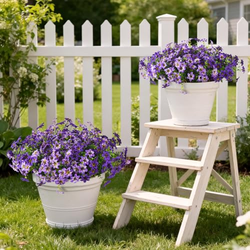 ZFProcess Artificial Flowers Hanging Baskets, Multicolor 12 Bundles Faux Flower Outdoor Hanging Basket Spring Summer Decoration, Fake Flowers Plants for Porch Patio Balcony Home Yard Decor (Purple) - color: Screen Printing - Double Purple