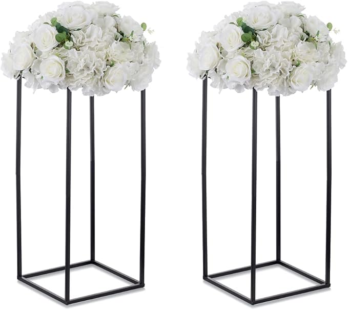 Black Plant Stand Pedestal Stand - 2 Pcs Metal Plant Stand, 23.6in Tall Flower Stand Vase Flower Holder, Wedding Centerpieces for Table, Corner Planter Pot Rack for Living Room, Home, Patio Decor