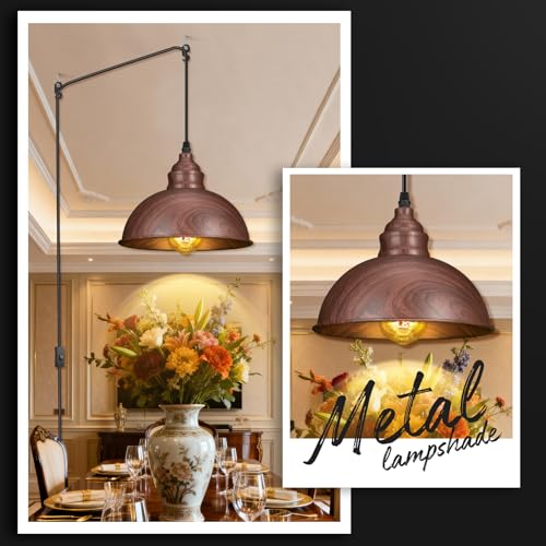 Plug in Pendant Light, 15FT Hanging Lights, On/Off Switch, Industrial Pendant Light with Plug in Cord, Metal Hanging Lamps for Living Room, Kitchen, Dining Room Brown - color: Brown