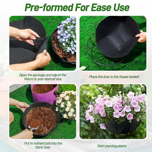 4 Pack 16 Inch Fabric Planter Basket Liner- Felt Flower Pot Liners Replacement Coco Fiber Liner for Hanging Basket Flowers Round Hanging Basket Liners Prevent Birds from Nesting - size: 4pack-16inch