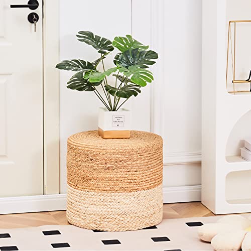 Wimarsbon 18'' Pouf Ottoman, Natural Braided Poof, Round Poufs, Rustic Handweave Lounge Pouffe, Boho Footrest Stool for Bedroom, Accent Table or Seat for Patio, Living Room - color: 18inch Water Hyacinth Braid & Natural Corn Shell