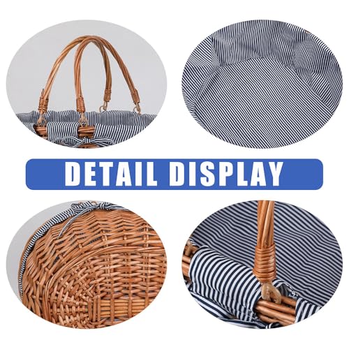 Large Wicker Picnic Basket with Handles,Handle Sturdy Woven Body with Removable and Washable Lining,Outdoor Camping,Gift Packing,Garden Picking, Storage.Gray - color: Gray