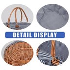 Large Wicker Picnic Basket with Handles,Handle Sturdy Woven Body with Removable and Washable Lining,Outdoor Camping,Gift Packing,Garden Picking, Storage.Gray - color: Gray