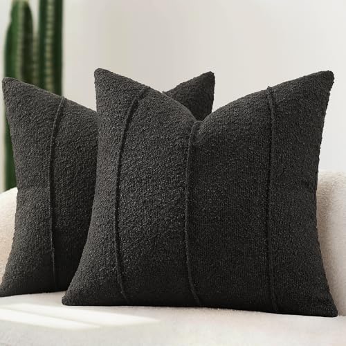 YCOLL Textured Boucle Throw Pillow Covers 26x26 Pack of 2 - Soft Neutral Striped Cushion Covers, Cozy Accent Decorative Pillow Covers for Couch, Sofa, Bed, Living Room (Black) - color: Black, size: 26" x 26" (Pack of 2)