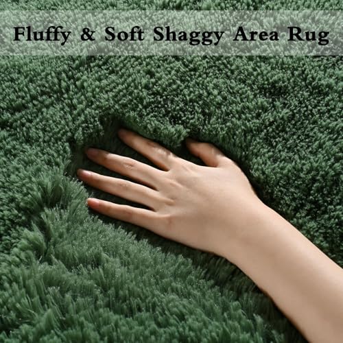 DweIke Fluffy Dark Green Rugs for Bedroom Living Room, 4x6 Feet Soft Plush Shaggy Forest Hunter Green Girls Boys Kids Rug, Non-Slip and Machine Washable Carpet for Dorm Nursery Classroom Decor - color: Dark Green, size: 4 Ft X 6 Ft