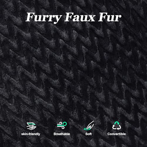 Hobestluk 3 in 1 Bean Bag Chair Giant Bean Bag Chairs for Adults with Chevron Plush Fur Cover Convertible Bean Bag Floor Cushion with Machine Washable Cover for Living Room (Chevron Plush Black) - color: Coal Black