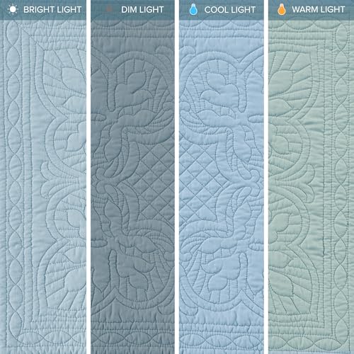 Madison Park Luxe Quilted Throw Blanket - Damask Stitching Design, Cotton Filled Spread, Ultra Soft, Cozy Bedding for Living Room Couch, Sofa, Bed, 60x72, Scalloped-Border Blue - color: Scalloped Edges Blue, size: 60"x72"