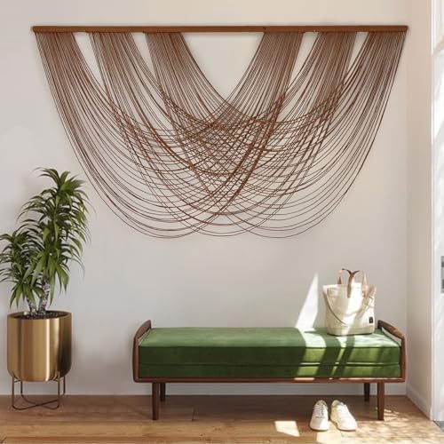 Large Macrame Wall Hanging Brown Die-Dyed 59.00" W x 31.00" L Boho Wall Decor Yarn Tapestry Craftsmanship Home Macrame Wall Decor - color: Brown2