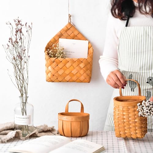 Alipis Woven Wall Hanging Letter Basket 12.59X8.66X2.36In Handcrafted Mail Organizer Storage for Home Office Entryway Flowerpot Holder