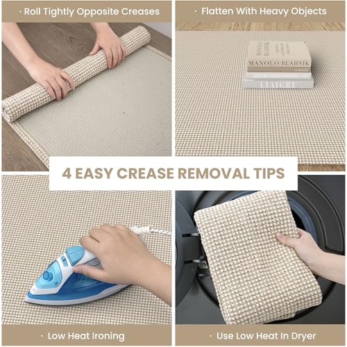 IOHOUZE Washable Runner Rug 2x5 Non Slip Runners for Hallways Entryway Runner Indoor, Kitchen Throw Rug Woven Cotton Floor Carpet for Hall Entrance Bedroom, Cream/Beige - color: Cream/Beige, size: 2' x 5' (Runner)