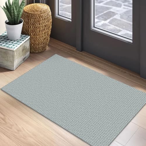 EARTHALL Small Area Rug 2x3 Ft Washable Rugs for Entryway Non Slip Braided Throw Rugs Door Mat Indoor Outdoor Entrance Cotton Woven Carpet for Kitchen Foyer Front Door, Turquoise/Gray - color: Turquoise/Gray, size: 2' x 3' (Rectangular)