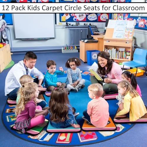 Tinideya 12 Pcs Kids Carpet Circle Seats for Class 16 Inch Round Classroom Rug Back to School Floor Cushions Soft Educational Mat Non Slip First Day of School Learning Playing Areas(Pencils) - style: Pencils