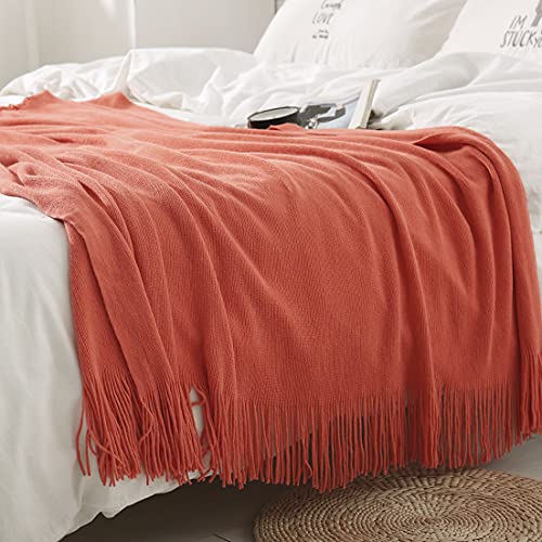 Homiest Decorative Knitted Throw Blanket with Fringe Soft & Cozy Tassel Blanket for Couch Sofa Bed (Orange,50x60) - color: Orange, size: 50" x 60"