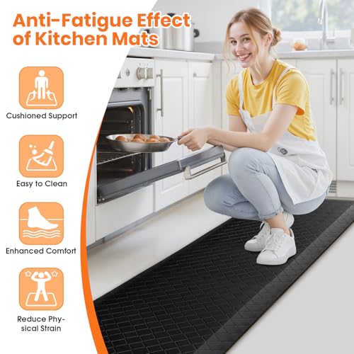 4/5 Inch Extra Thick Kitchen Mats for Floor,Non Slip Anti Fatigue Kitchen Rugs,Waterproof Stain Resistant Sink Mat,Cushioned Standing and Comfort Mats for Office (17"x60" Black) - color: Black, size: 60"L x 17"W x 0.8"Th