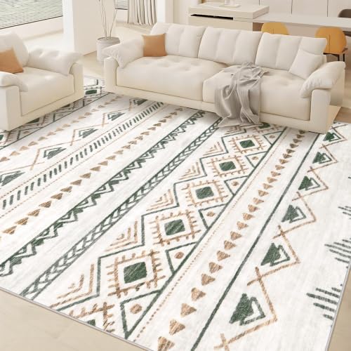 Area Rug for Living Room 10x14: Large Washable Boho Moroccan Rugs Geometric Neutral Rug, Non-Slip Foldable Morden Farmhouse Indoor Floor Carpet for Bedroom Dining Room Home Office（Brown Green,10'x14'） - color: Brown/Green, size: 10' X 14' (Rectangular)