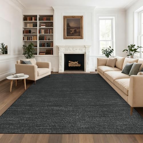 9x12 Area Rugs for Living Room Washable Solid Large Bedroom Rugs Non Slip Soft Modern Abstract Dining Room Throw Carpet Minimalist Classic Plain Area Rug for Nursery Kitchen Home Office, Black 9'x12' - color: Black, size: 9' x 12' (Rectangular)
