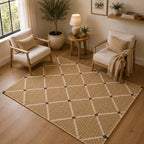 Hand Woven Jute Rug 4'x6' Area Rug - Rectangular Handcrafted Premium Geometric Design, Indoor Reversible Natural Fiber Rugs - Rustic Farmhouse Carpet for Living Room, Hallway, Bedroom - Natural - size: 4' x 6' (﻿Rectangular)
