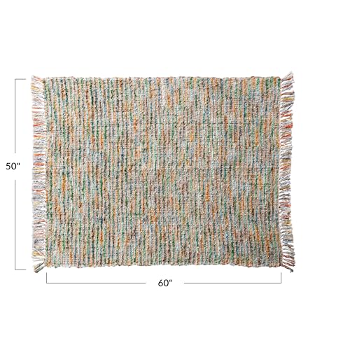 Creative Co-Op Woven Acrylic Bouclé Throw Blanket with Fringe, Multicolor