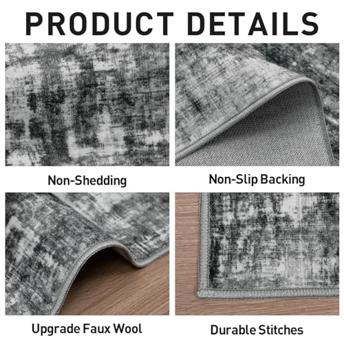 9x12 Area Rugs Washable Rug: Modern Abstract Living Room Rug Soft Anti-Skid Thin Carpet Indoor Floor Non-Shedding Carpets for Bedroom Dining Room Farmhouse Nursery Home Office Black - color: Black, size: 9' x 12' (Rectangular)