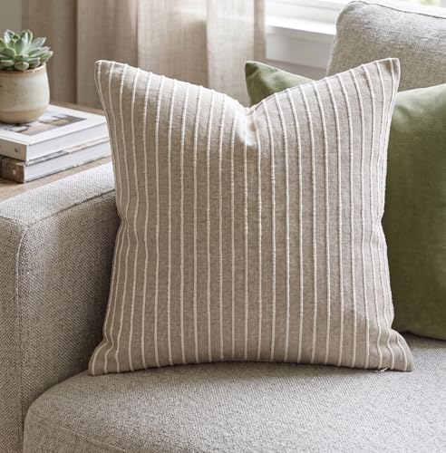 SanVia Cotton Throw Pillow Covers 20x20 – Handwoven Jacquard Texture, Fade-Resistant, No Pilling – Hidden Zipper, Decorative Cushion Cover for Sofa, Couch, Bed – Insert Not Included (Modern, Brown) - color: Warm Brown, size: 20" x 20"