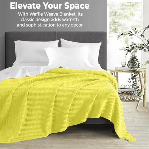 100% Cotton Blankets for Bed - Waffle Weave Blankets for Summer, Lightweight and Breathable Soft Woven Blanket for Spring (Yellow, Throw (50" x 60")) - color: Yellow, size: Throw (50" x 60")